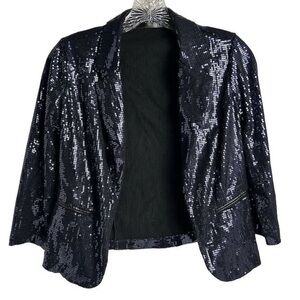 HAVE Women's blue navy Sequin Blazer Size adult S Jacket shimmery fancy